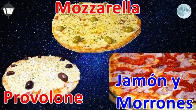 3 pizzas chicas de Provolone, Mozzarella y Jamón con Morrones