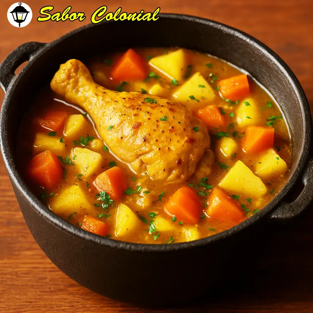 Cazuela casera de pollo con vegetales y caldo intenso. Otra propuesta de las comidas regionales hechas en Sabor Colonial
