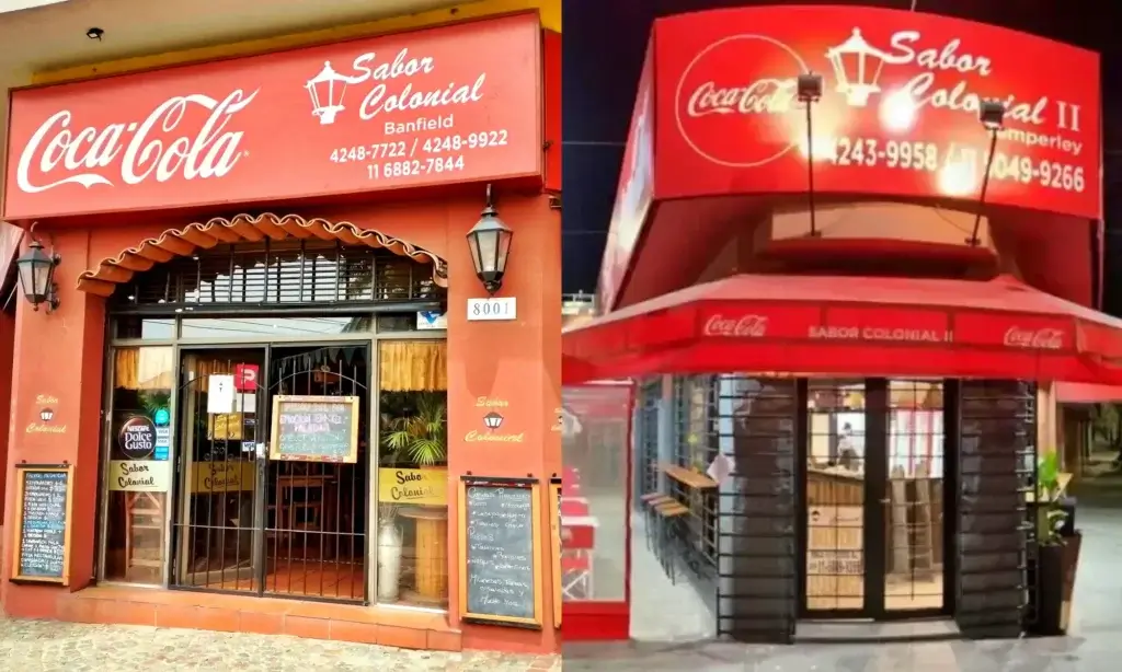 Los frentes de los restaurantes Sabor Colonial renovado solamente en Banfield y Temperley, unidos en una sola imagen
